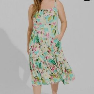 Torrid Super Soft Green Pink Floral Sleeveless Midi Dress Good Used Condition 3x